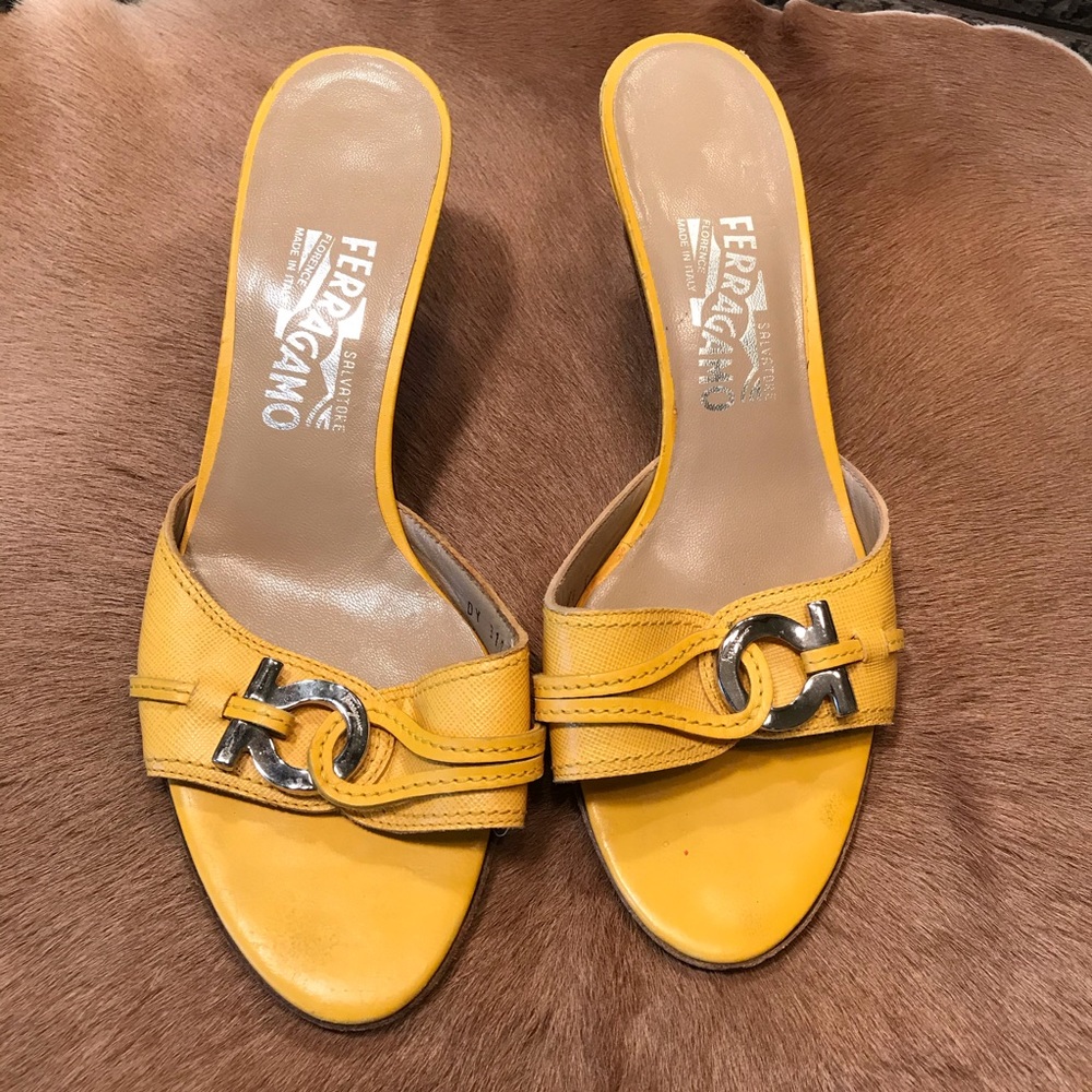 Salvatore Ferragamo Yellow Slip on Pumps 8.5C